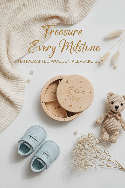 Wooden Baby Tooth and Hair Collection Box (Round)